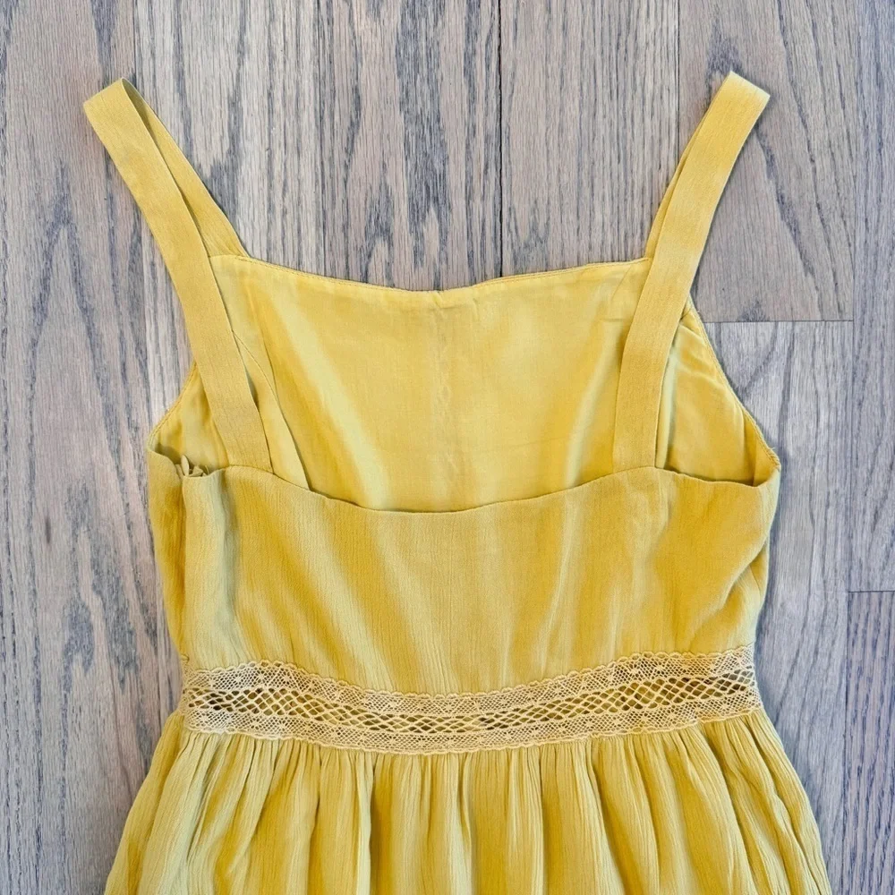 Black Swan Women’s Mustard Yellow Tiered Flowy Maxi with Lace Dress Size Small - Picture 7 of 14
